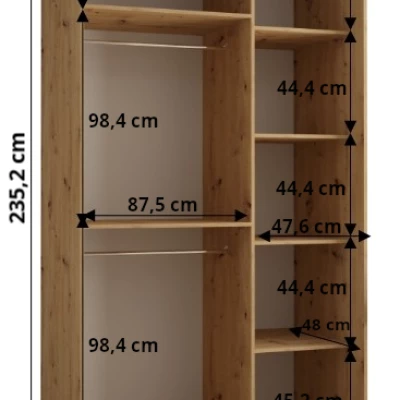 Šatní skříň ASIRI 13 - 140/60 cm, dub artisan / černá / stříbrná