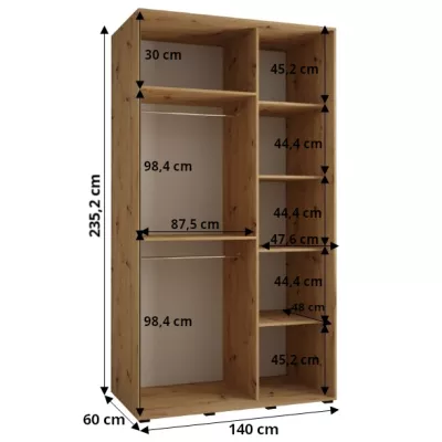 Šatní skříň ASIRI 13 - 140/60 cm, dub artisan / černá / stříbrná