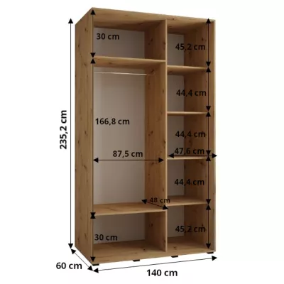 Šatní skříň ASIRI 13 - 140/60 cm, dub artisan / bílá / černá