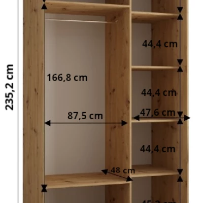 Šatní skříň ASIRI 13 - 140/60 cm, černá / dub artisan / černá