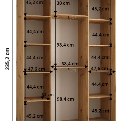 Šatní skříň ASIRI 7 - 170/45 cm, dub artisan / černá / stříbrná