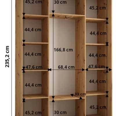 Šatní skříň ASIRI 7 - 170/45 cm, černá / zlatá