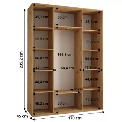 Šatní skříň ASIRI 7 - 170/45 cm, černá / bílá / černá