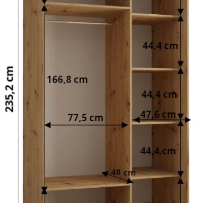 Šatní skříň ASIRI 13 - 130/60 cm, černá / bílá / zlatá