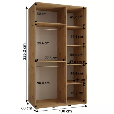 Šatní skříň ASIRI 13 - 130/60 cm, černá / bílá / zlatá