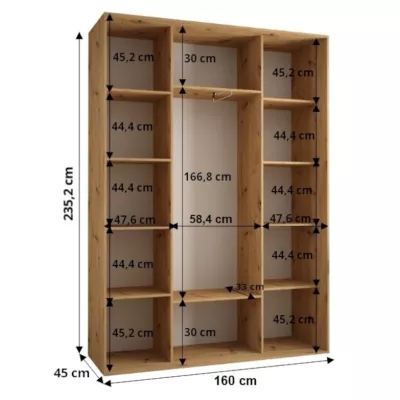 Šatní skříň ASIRI 7 - 160/45 cm, dub artisan / stříbrná