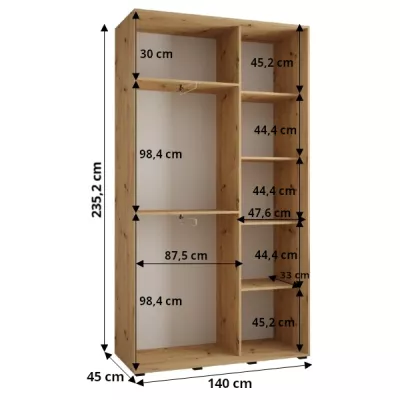 Šatní skříň ASIRI 1 - 140/45 cm, bílá / černá / černá