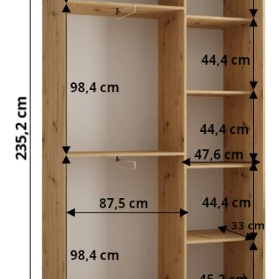 Šatní skříň ASIRI 1 - 140/45 cm, bílá / dub artisan / černá