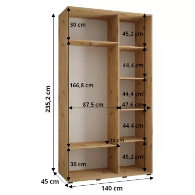 Šatní skříň ASIRI 1 - 140/45 cm, bílá / dub artisan / stříbrná