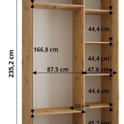 Šatní skříň ASIRI 1 - 140/45 cm, černá / dub artisan / černá