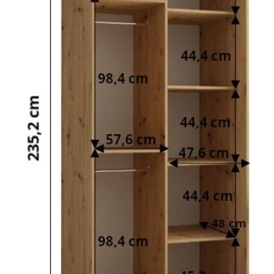 Šatní skříň ASIRI 13 - 110/60 cm, černá / dub artisan / černá