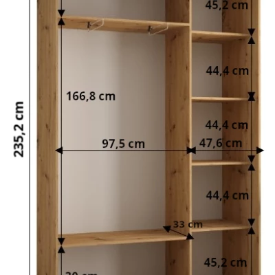 Šatní skříň ASIRI 1 - 150/45 cm, bílá / černá / černá