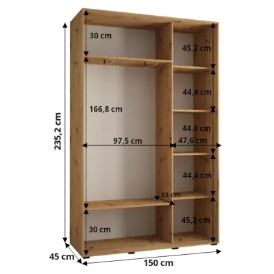 Šatní skříň ASIRI 1 - 150/45 cm, bílá / černá / černá