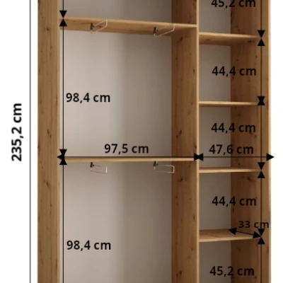 Šatní skříň ASIRI 1 - 150/45 cm, bílá / černá / černá