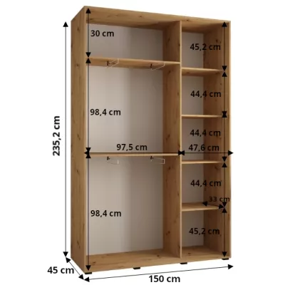 Šatní skříň ASIRI 1 - 150/45 cm, bílá / černá / černá