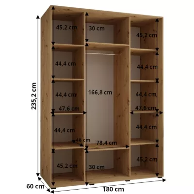 Šatní skříň ASIRI 12 - 180/60 cm, bílá / zlatá