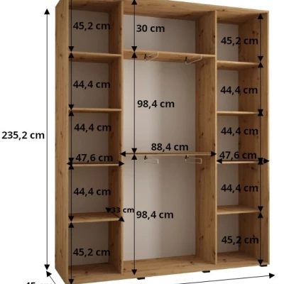 Šatní skříň ASIRI 8 - 190/45 cm, bílá / černá / stříbrná