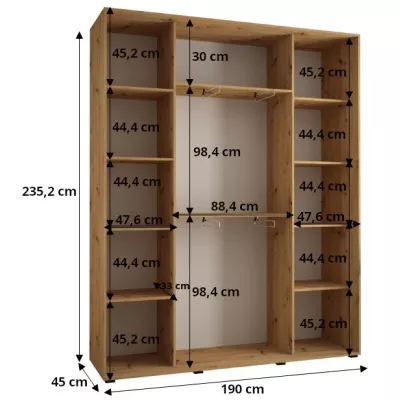 Šatní skříň ASIRI 8 - 190/45 cm, bílá / černá / stříbrná