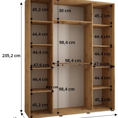 Šatní skříň ASIRI 8 - 200/45 cm, černá / bílá / stříbrná