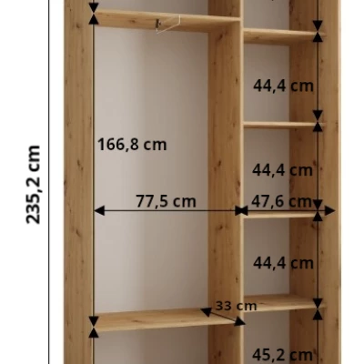 Šatní skříň ASIRI 3 - 130/45 cm, černá / bílá / stříbrná