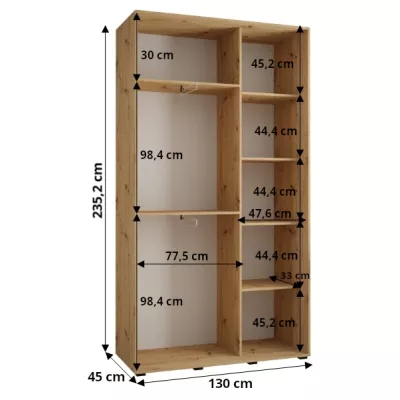 Šatní skříň ASIRI 3 - 130/45 cm, černá / bílá / stříbrná