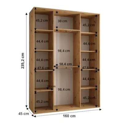 Šatní skříň ASIRI 3 - 160/45 cm, bílá / černá / stříbrná