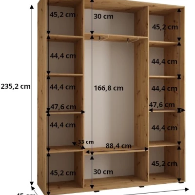 Šatní skříň ASIRI 3 - 190/45 cm, černá / bílá / zlatá