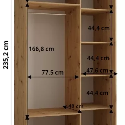 Šatní skříň ASIRI 8 - 130/60 cm, černá / dub artisan / stříbrná