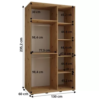 Šatní skříň ASIRI 8 - 130/60 cm, černá / dub artisan / stříbrná