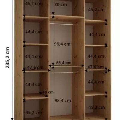 Šatní skříň ASIRI 10 - 160/60 cm, černá / dub artisan / stříbrná