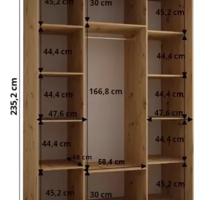 Šatní skříň ASIRI 10 - 160/60 cm, černá / dub artisan / stříbrná