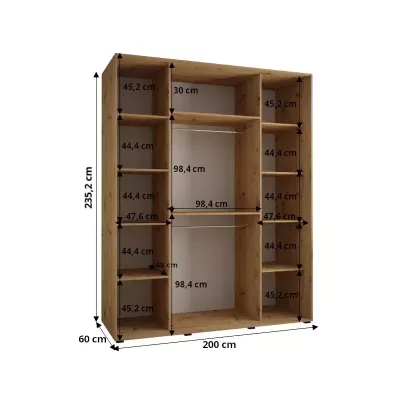 Šatní skříň ASIRI 12 - 200/60 cm, černá / dub artisan / černá