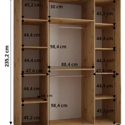 Šatní skříň ASIRI 10 - 190/60 cm, černá / bílá / stříbrná