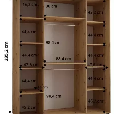 Šatní skříň ASIRI 10 - 190/60 cm, černá / bílá / stříbrná