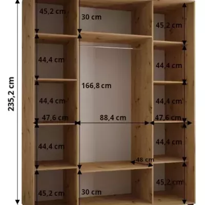 Šatní skříň ASIRI 10 - 190/60 cm, černá / bílá / stříbrná