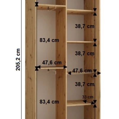 Šatní skříň YVONA 1 - 100/45 cm, dub artisan / černá / černá