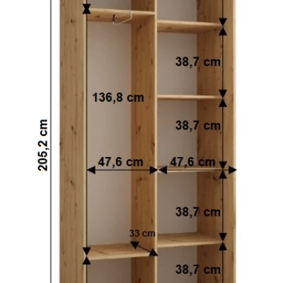 Šatní skříň YVONA 1 - 100/45 cm, dub artisan / bílá / černá