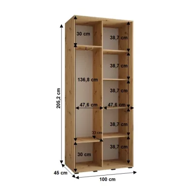 Šatní skříň YVONA 1 - 100/45 cm, dub artisan / bílá / černá