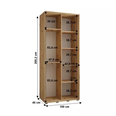 Šatní skříň YVONA 1 - 100/45 cm, černá / stříbrná