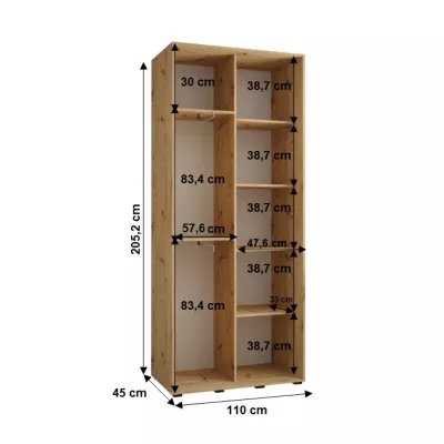 Šatní skříň YVONA 2 - 110/45 cm, černá / zlatá