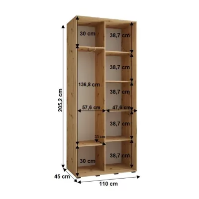 Šatní skříň YVONA 1 - 110/45 cm, dub artisan / černá / černá