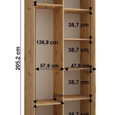 Šatní skříň YVONA 1 - 110/45 cm, dub artisan / bílá / stříbrná