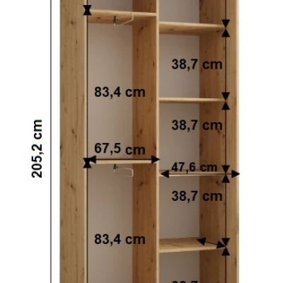 Šatní skříň YVONA 1 - 120/45 cm, dub artisan / černá / stříbrná