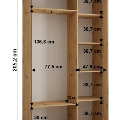 Šatní skříň YVONA 1 - 130/45 cm, dub artisan / bílá / černá