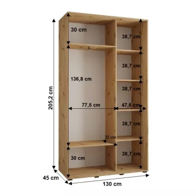 Šatní skříň YVONA 1 - 130/45 cm, dub artisan / bílá / černá