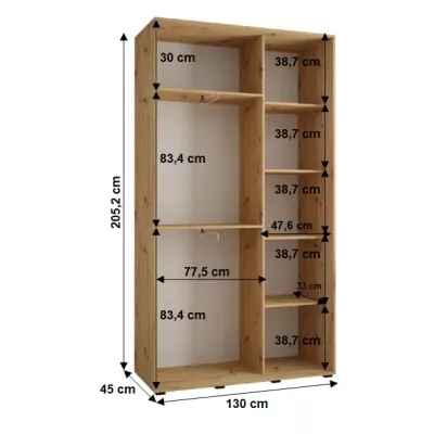 Šatní skříň YVONA 1 - 130/45 cm, dub artisan / bílá / černá