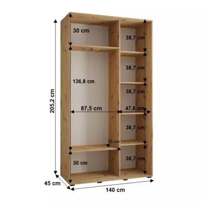 Šatní skříň YVONA 1 - 140/45 cm, černá / zlatá