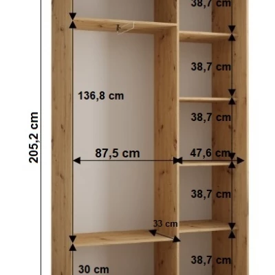 Šatní skříň YVONA 1 - 140/45 cm, černá / dub artisan / stříbrná