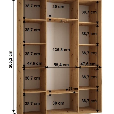 Šatní skříň YVONA 1 - 160/45 cm, dub artisan / bílá / stříbrná