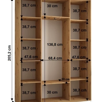 Šatní skříň YVONA 1 - 170/45 cm, dub artisan / černá / stříbrná